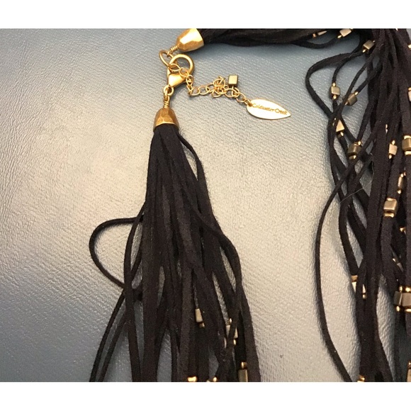 NWOT Beautiful Coldwater Creek Dark Blue Leather and Gray bead Necklace - Picture 3 of 3